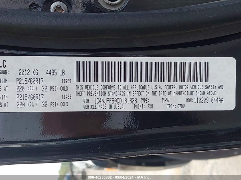 2013 Jeep Patriot Latitude VIN: 1C4NJPFB0DD181328 Lot: 40230662