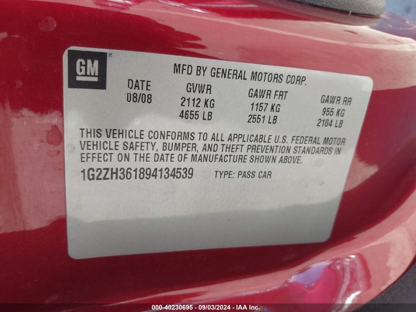 1G2ZH361894134539 2009 Pontiac G6 Gt