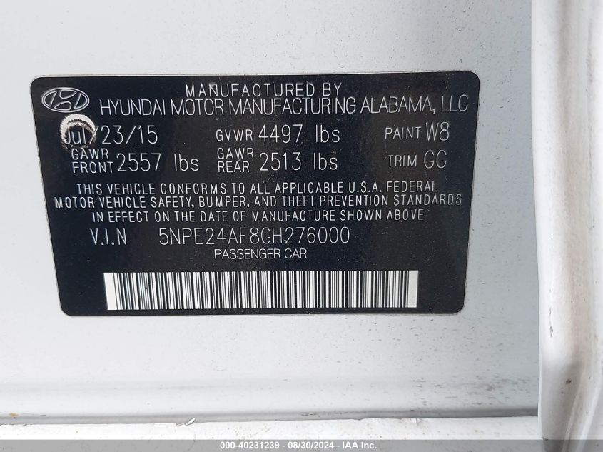 2016 HYUNDAI SONATA SE - 5NPE24AF8GH276000