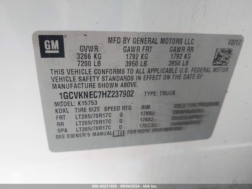 1GCVKNEC7HZ237902 2017 Chevrolet Silverado K1500/K1500 Ls