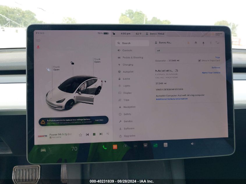 2021 Tesla Model 3 Long Range Dual Motor All-Wheel Drive VIN: 5YJ3E1EB6MF855999 Lot: 40231839
