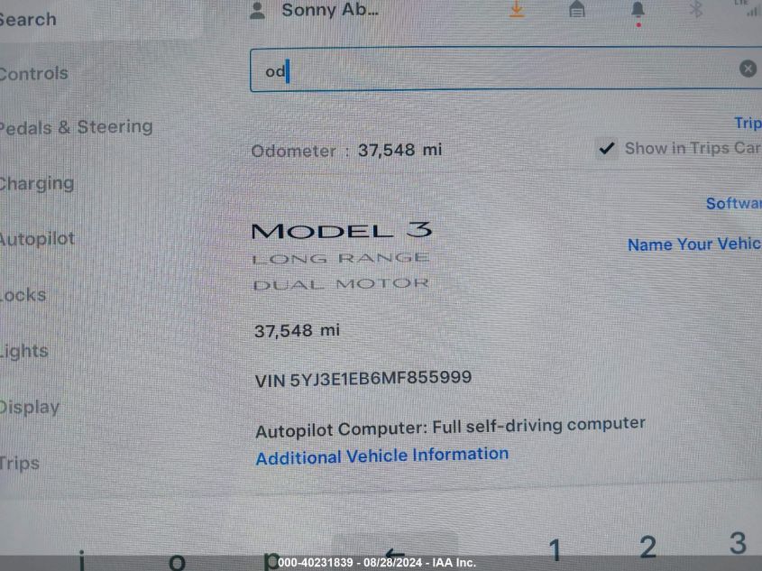 2021 Tesla Model 3 Long Range Dual Motor All-Wheel Drive VIN: 5YJ3E1EB6MF855999 Lot: 40231839