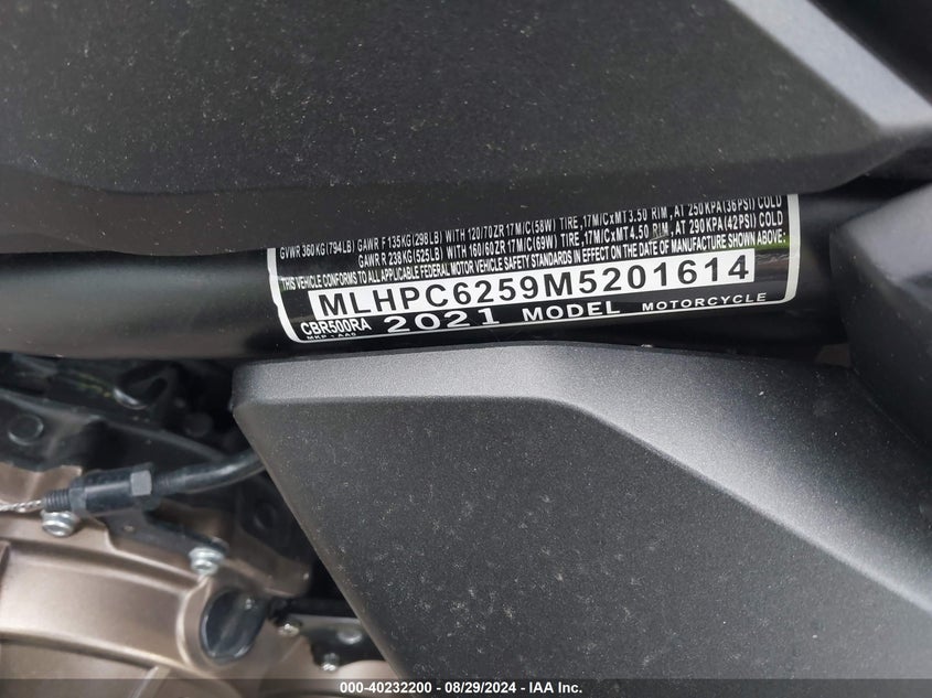 2021 HONDA CBR500 RA - MLHPC6259M5201614