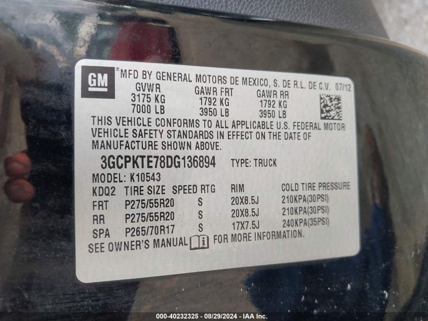 3GCPKTE78DG136894 2013 Chevrolet Silverado 1500 Ltz