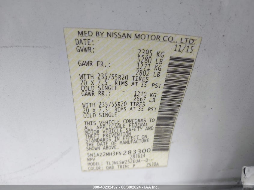 2015 NISSAN MURANO PLATINUM - 5N1AZ2MH3FN283300