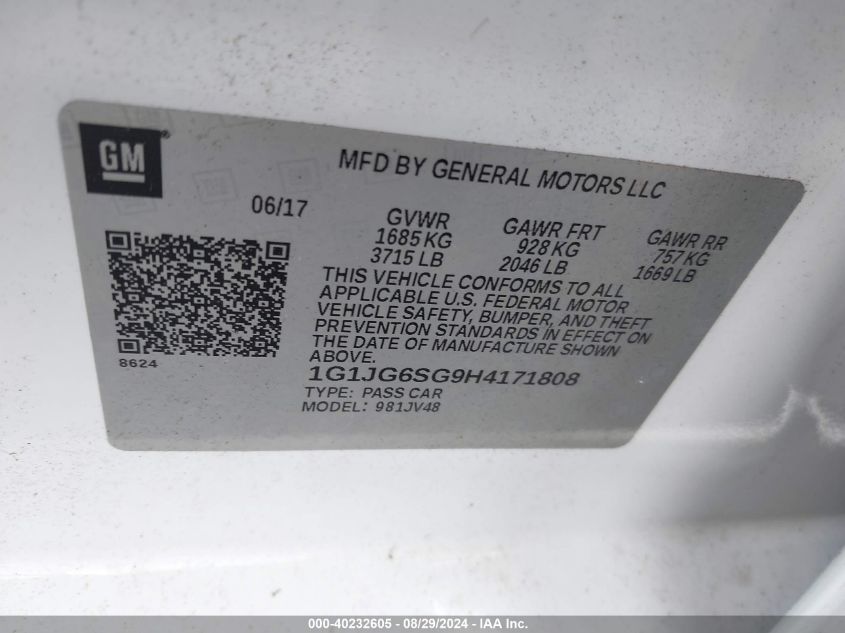 1G1JG6SG9H4171808 2017 Chevrolet Sonic Lt Auto