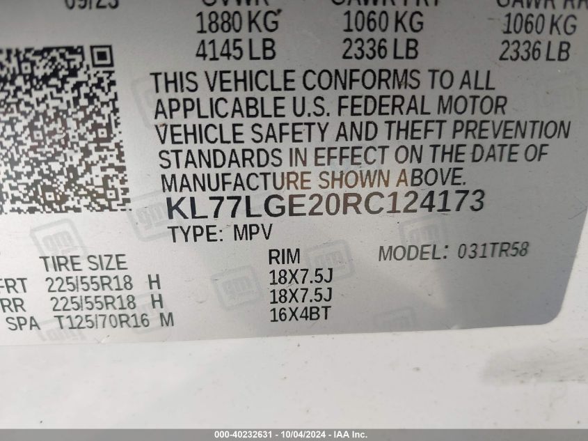 KL77LGE20RC124173 2024 Chevrolet Trax Fwd 1Rs