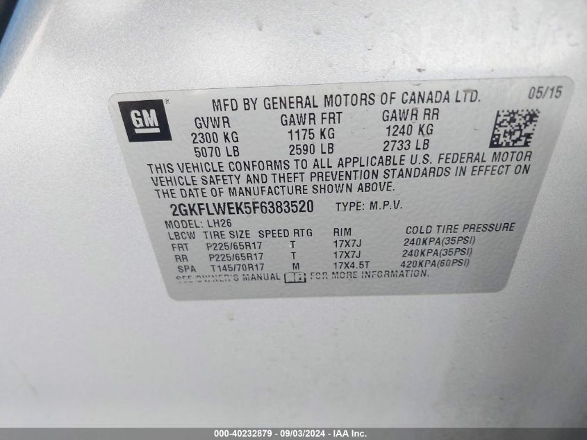 2GKFLWEK5F6383520 2015 GMC Terrain Sle-2