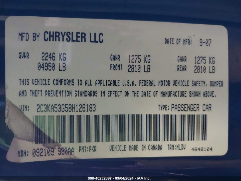 2C3KA53G58H126183 2008 Chrysler 300 Touring