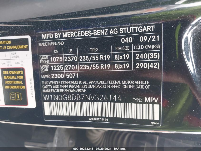 W1N0G8DB7NV326144 2022 Mercedes-Benz Glc 300 Suv