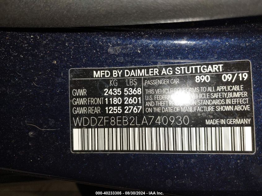 WDDZF8EB2LA740930 2020 Mercedes-Benz E 350 4Matic