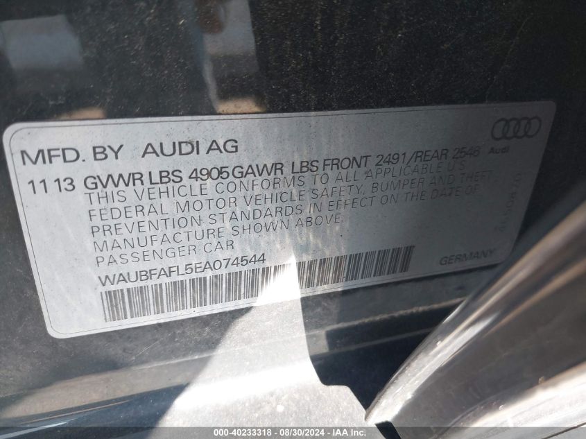 WAUBFAFL5EA074544 2014 Audi A4 2.0T Premium