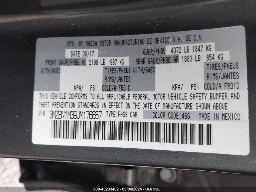 3MZBN1M39JM176657 2018 Mazda 3 Grand Touring