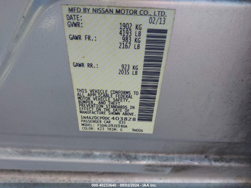 2013 Nissan Leaf Sv VIN: 1N4AZ0CP0DC403828 Lot: 40233640