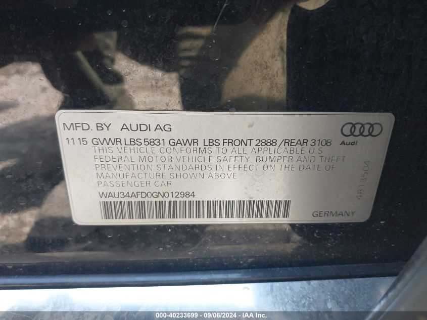 2016 AUDI A8 L 3.0T - WAU34AFD0GN012984