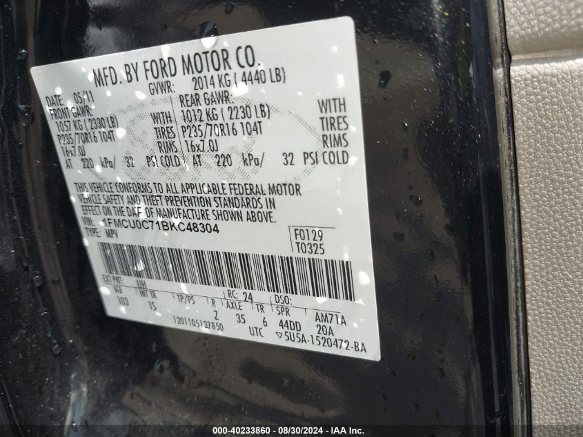 1FMCU0C71BKC48304 2011 Ford Escape Xls