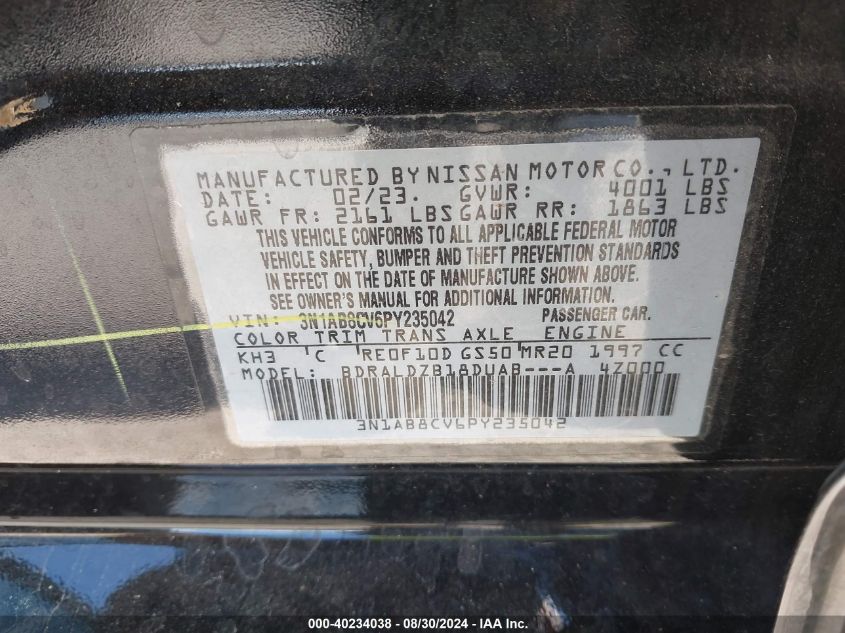 2023 NISSAN SENTRA SV XTRONIC CVT - 3N1AB8CV6PY235042