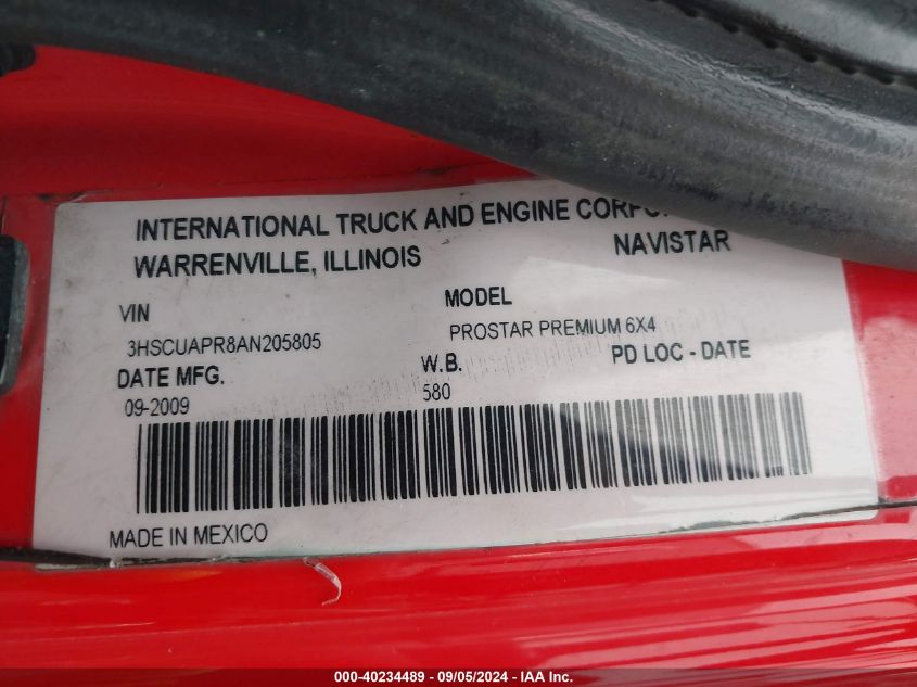 2010 International Prostar Premium VIN: 3HSCUAPR8AN205805 Lot: 40234489