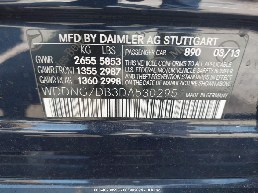 2013 Mercedes-Benz S 550 VIN: WDDNG7DB3DA530295 Lot: 40234596