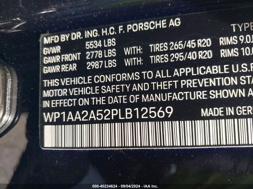 2023 Porsche Macan T VIN: WP1AA2A52PLB12569 Lot: 40234624