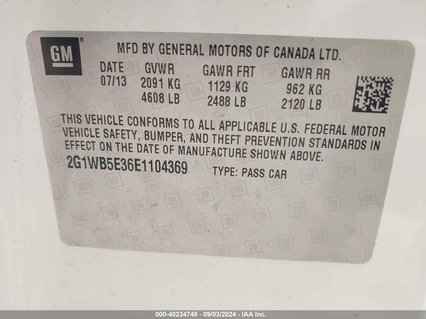 2G1WB5E36E1104369 2014 Chevrolet Impala Limited Lt