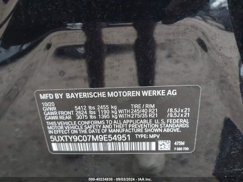 5UXTY9C07M9E54951 2021 BMW X3 M40I