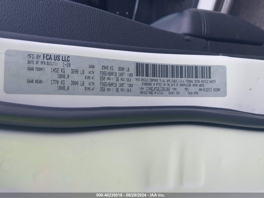 2020 DODGE DURANGO PURSUIT AWD - 1C4RDJFG2LC261302