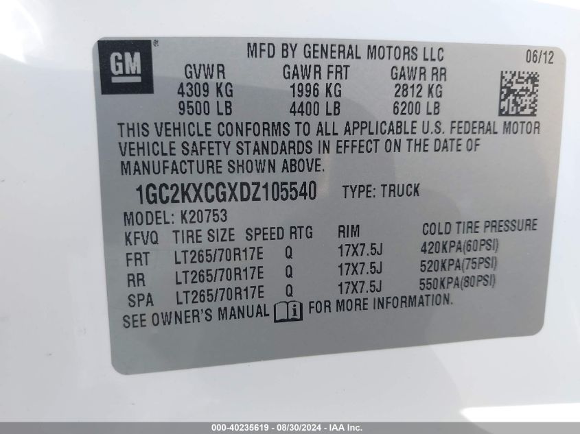 1GC2KXCGXDZ105540 2013 Chevrolet Silverado 2500Hd Lt