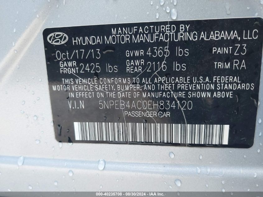 2014 HYUNDAI SONATA GLS - 5NPEB4AC0EH834120