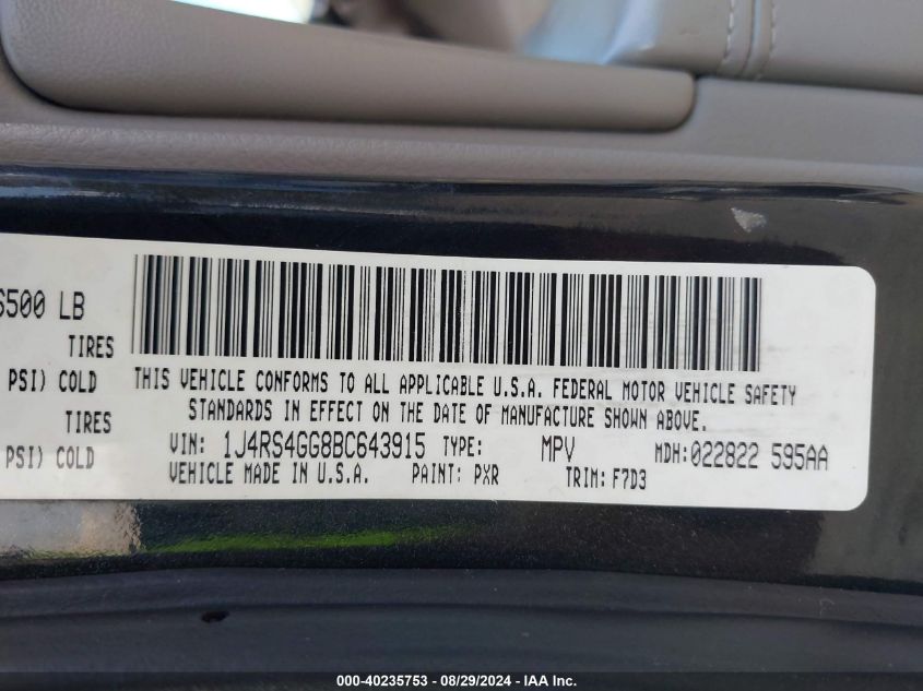 2011 Jeep Grand Cherokee Laredo VIN: 1J4RS4GG8BC643915 Lot: 40235753