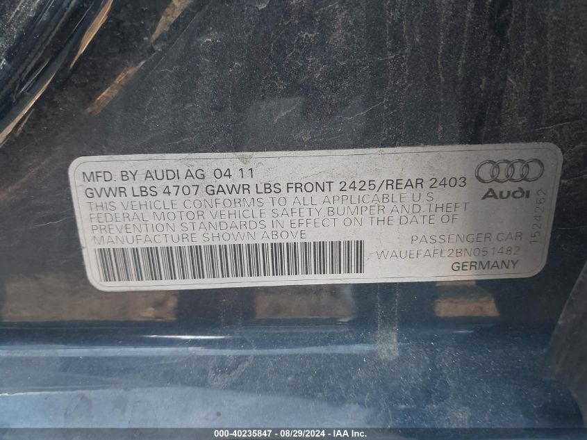 WAUEFAFL2BN051482 2011 Audi A4 2.0T Premium