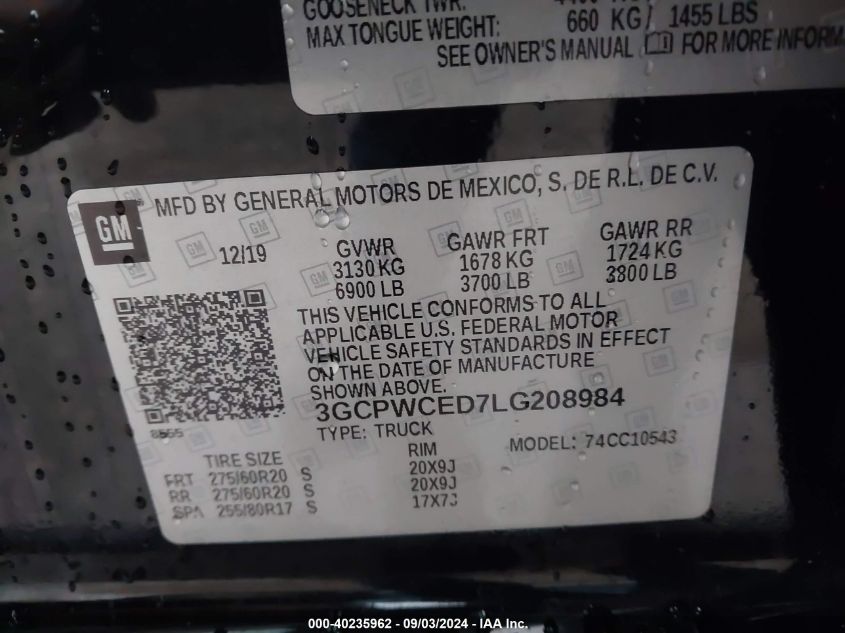 2020 CHEVROLET SILVERADO 1500 C1500 LT - 3GCPWCED7LG208984