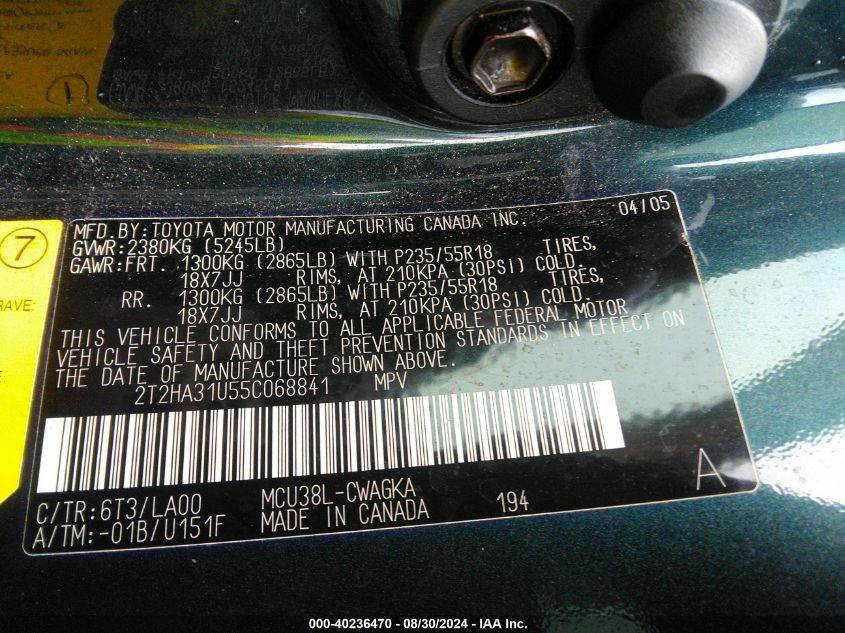 2T2HA31U55C068841 2005 Lexus Rx 330