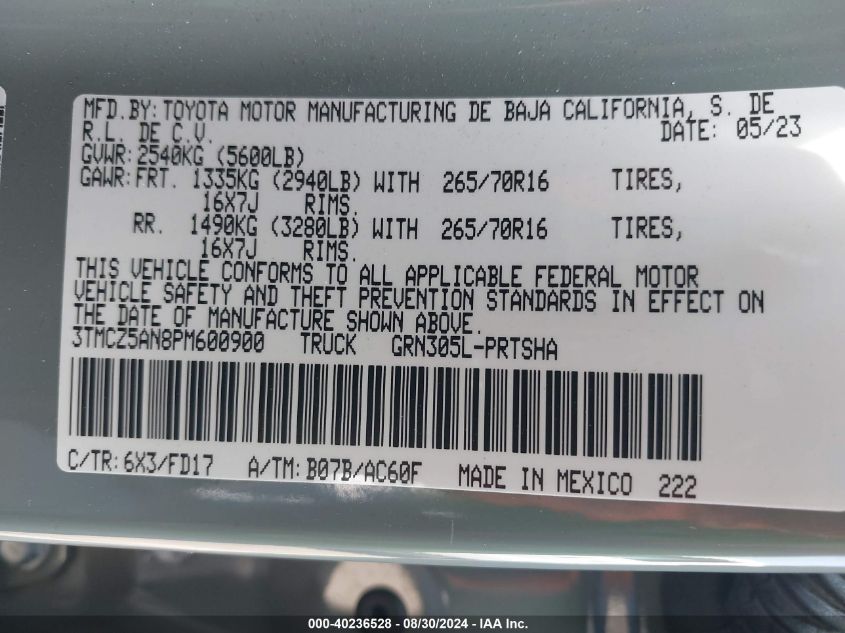 2023 Toyota Tacoma Trd Off Road VIN: 3TMCZ5AN8PM600900 Lot: 40236528