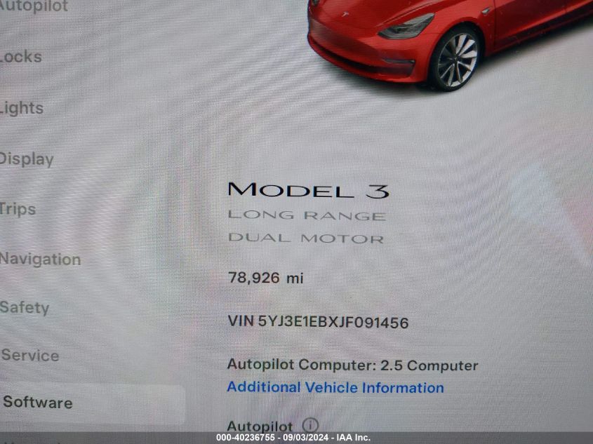 2018 Tesla Model 3 Long Range/Performance VIN: 5YJ3E1EBXJF091456 Lot: 40236755