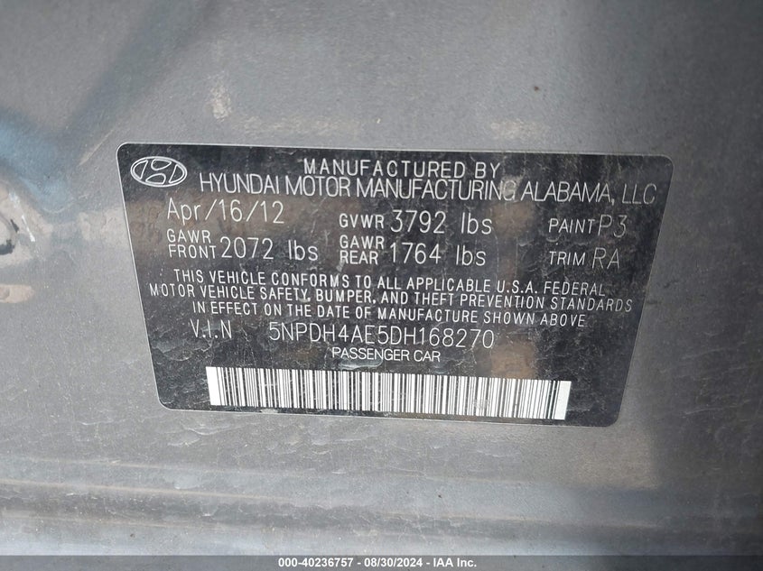 5NPDH4AE5DH168270 2013 Hyundai Elantra Gls/Limited