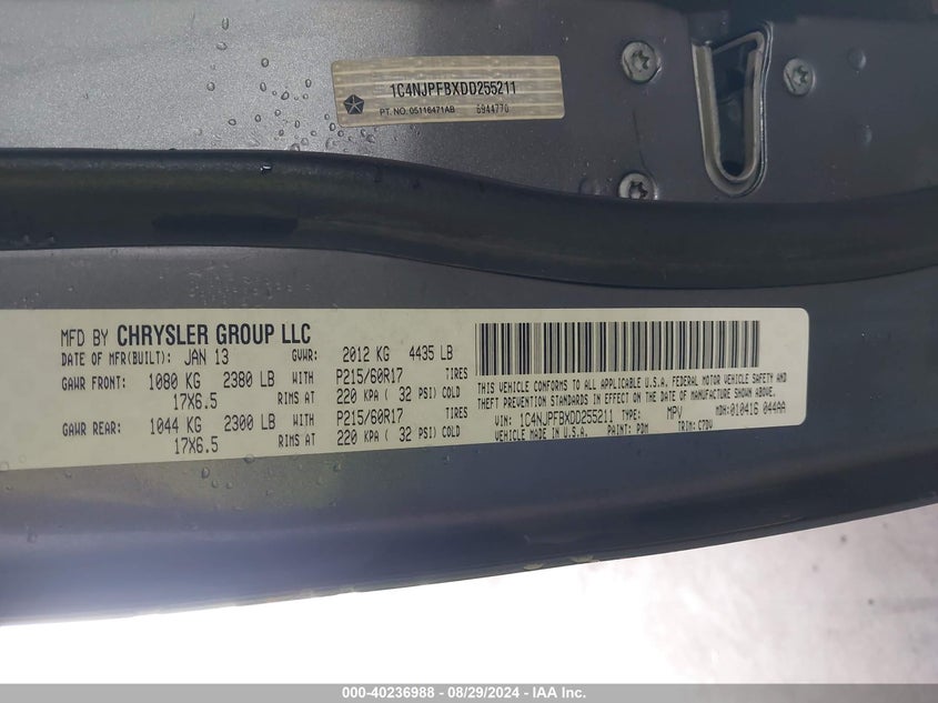 2013 JEEP PATRIOT LATITUDE - 1C4NJPFBXDD255211