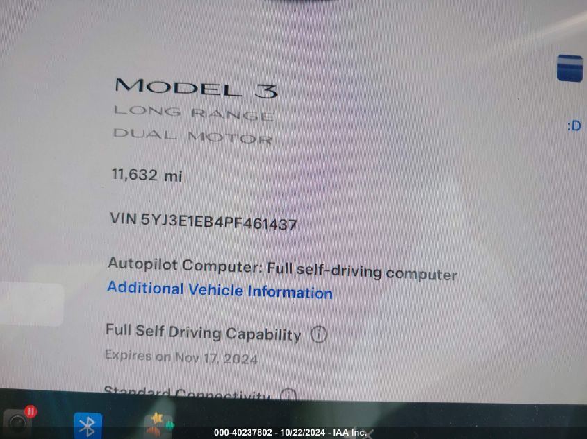 2023 Tesla Model 3 Long Range Dual Motor All-Wheel Drive VIN: 5YJ3E1EB4PF461437 Lot: 40237802