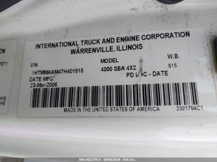 2007 International 4000 4300 VIN: 1HTMMAAM47H401515 Lot: 40237913