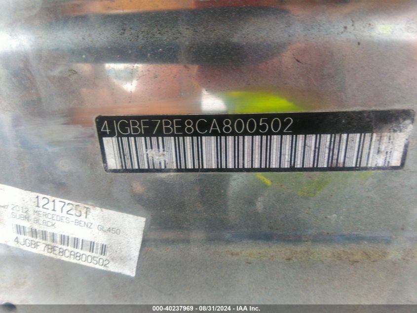 4JGBF7BE8CA800502 2012 Mercedes-Benz Gl 450 4Matic