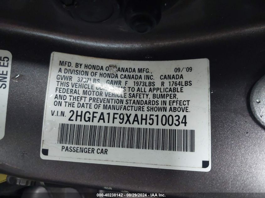 2HGFA1F9XAH510034 2010 Honda Civic Ex-L