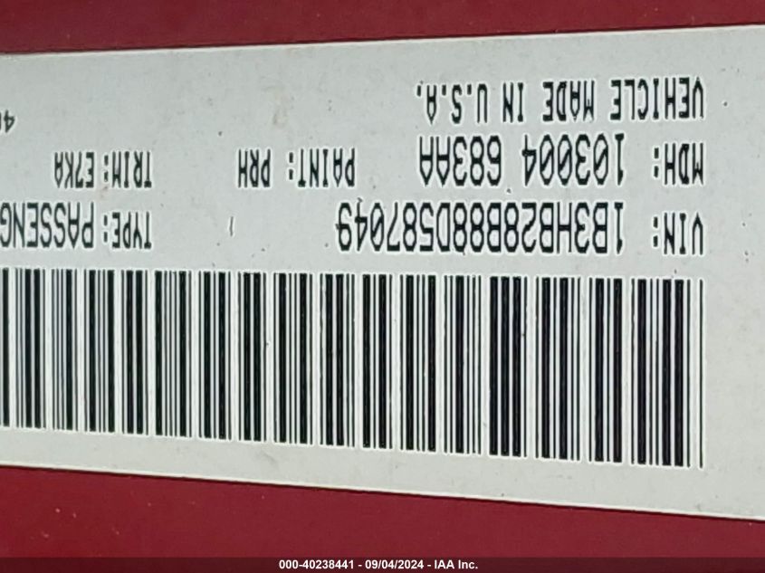 2008 Dodge Caliber Se VIN: 1B3HB28B88D587049 Lot: 40238441