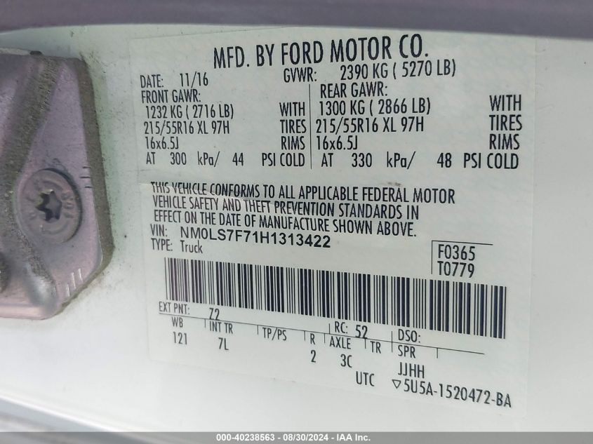 NM0LS7F71H1313422 2017 Ford Transit Connect Xlt