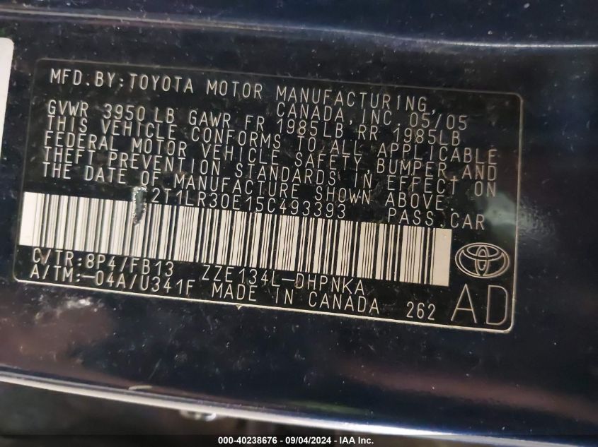 2T1LR30E15C493393 2005 Toyota Matrix Xr