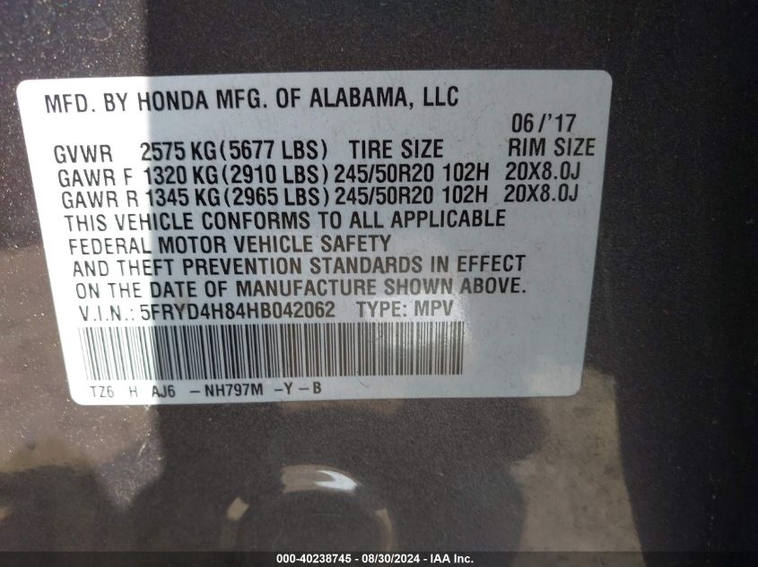 5FRYD4H84HB042062 2017 Acura Mdx Advance Package