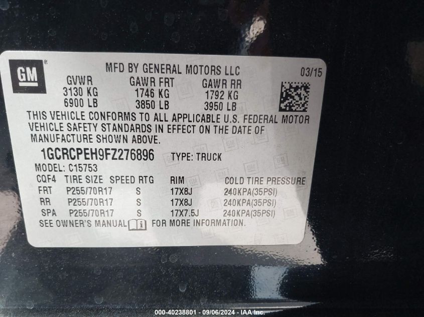 1GCRCPEH9FZ276896 2015 Chevrolet Silverado 1500 Wt