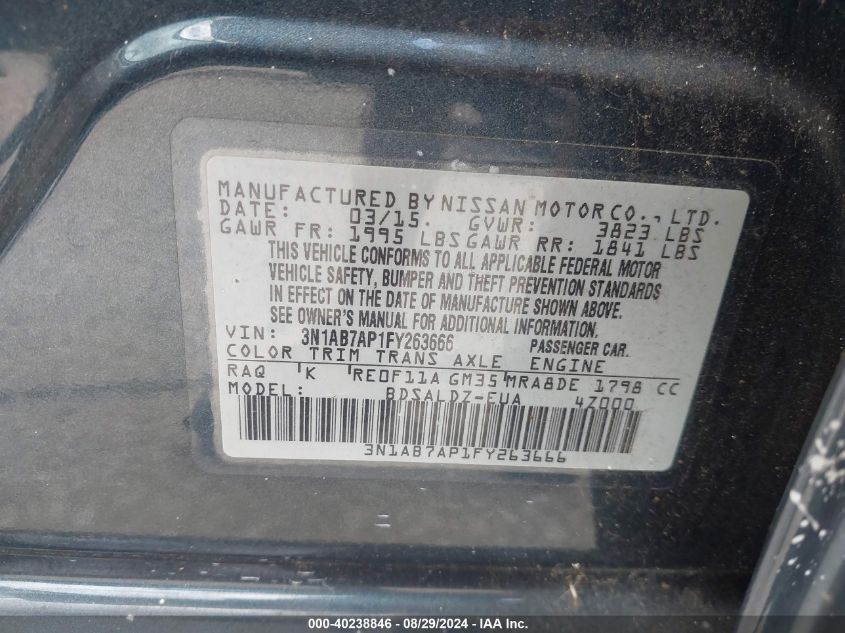 2015 NISSAN SENTRA SV - 3N1AB7AP1FY263666