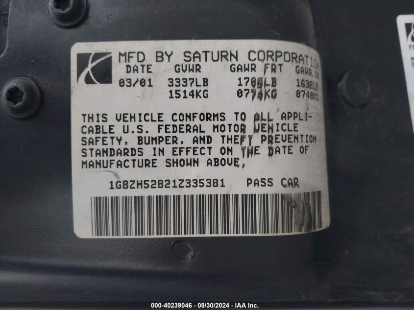 1G8ZH52821Z335381 2001 Saturn Sl1