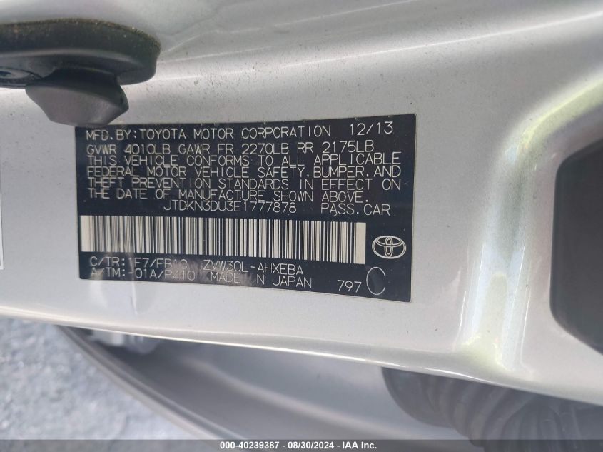 JTDKN3DU3E1777878 2014 Toyota Prius Two