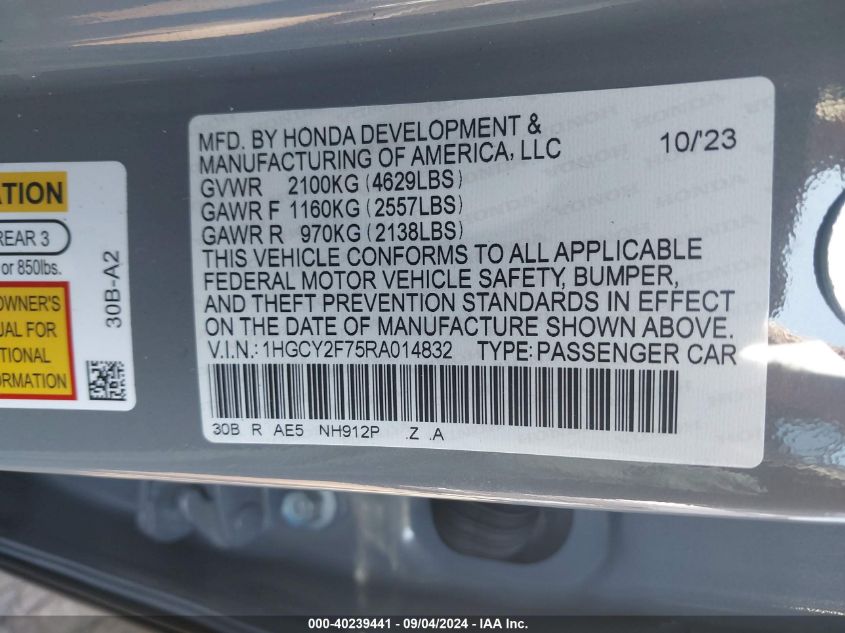 1HGCY2F75RA014832 2024 Honda Accord Hybrid Sport-L